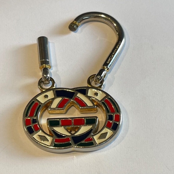 Gucci 1980's Vintage Interlocking Logo Metal Enamel Keyring - Authentic - Picture 9 of 9